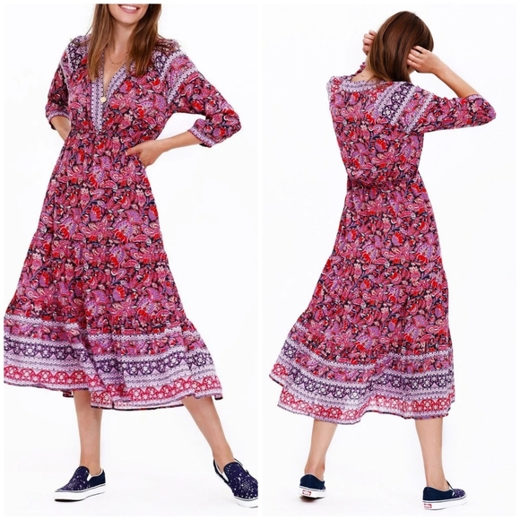 Xirena Tenley Floral Print Midi Dress in Garnet - Picture 2 of 7